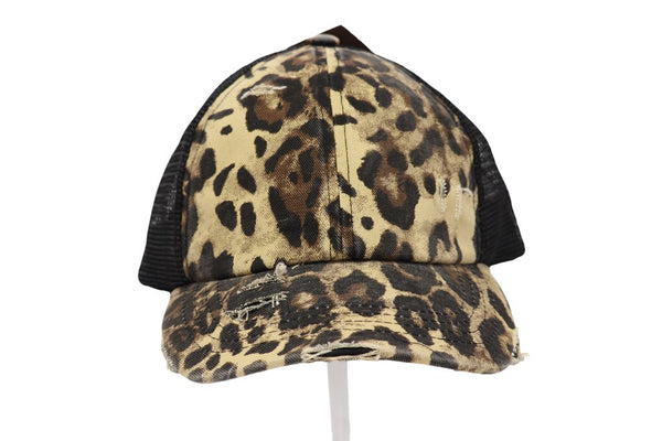 Leopard Ponytail Beanie Hat