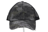 Distressed Camo Criss-Cross High Ponytail Hat by CC Beanie