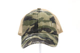 Distressed Camo Criss-Cross High Ponytail Hat by CC Beanie