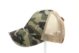 Distressed Camo Criss-Cross High Ponytail Hat by CC Beanie