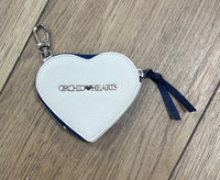 White and Navy Leather Heart Coin Purse