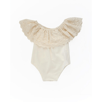 Lace Flutter Sleeve Leotard in Vanilla