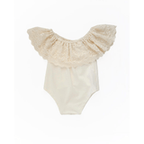 Lace Flutter Sleeve Leotard in Vanilla