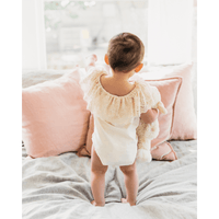 Lace Flutter Sleeve Leotard in Vanilla