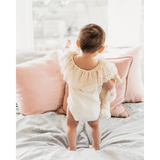 Lace Flutter Sleeve Leotard in Vanilla