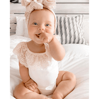 Lace Flutter Sleeve Leotard in Vanilla