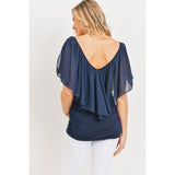 Navy Maternity Blouse with Cut Out Shoulder